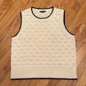 Women’s Cream Sweater Vest with Black Trim